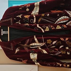Vintage indigo Moon mixed media velvet jacket burgundy plus size